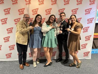 The Middleboro High School Student Council was honored at a recent award ceremony for their efforts at the Boston Marathon Jimmy Fund Walk. Middleboro High principal Paul Branagan, left, with Emily McCollem Kendall Santos, Student Council President ; Dante D'Alessandro and Melina Freitas, all Student Council officers. Fiona Clancy, Student Council Vice President, coordinated the delegation that attended the walk but was unable to attend the ceremony. Source: Middleboro High School