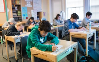 Fifth grade student Callen among his peers in the Sally Borden Program, which features class sizes of eight students per grade level. Source: Alicia Porter