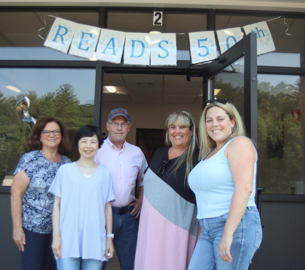READS staff came together to celebrate the Collaborative’s 50 year anniversary with a barbeque on Thursday, Aug. 1. Featured here is Executive Director Dina Medeiros, left, with Dr. John Dorn, Dr. Ching-min Chang, Clinical Director Carrie Smith and Admissions Coordinator Rachael Kent. Photos by Anna Milton