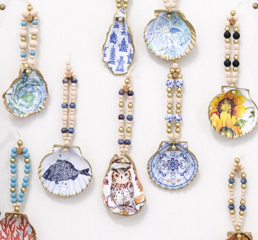 Sea-shell themed jewelry is displayed. ART