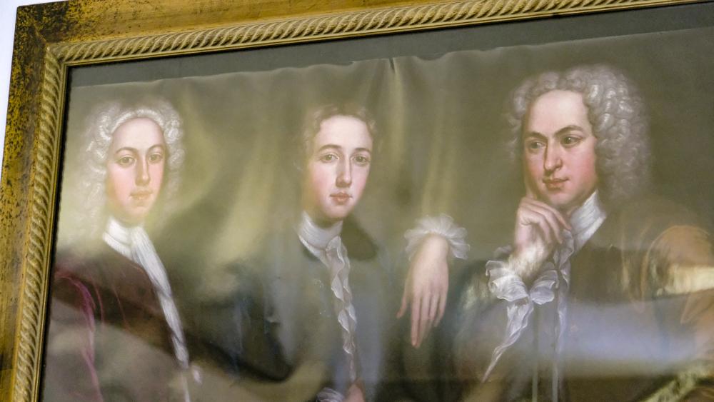 From left: Brothers Peter Oliver, Daniel Oliver and Andrew Oliver are depicted in an original oil painting from the 1700s. NONE