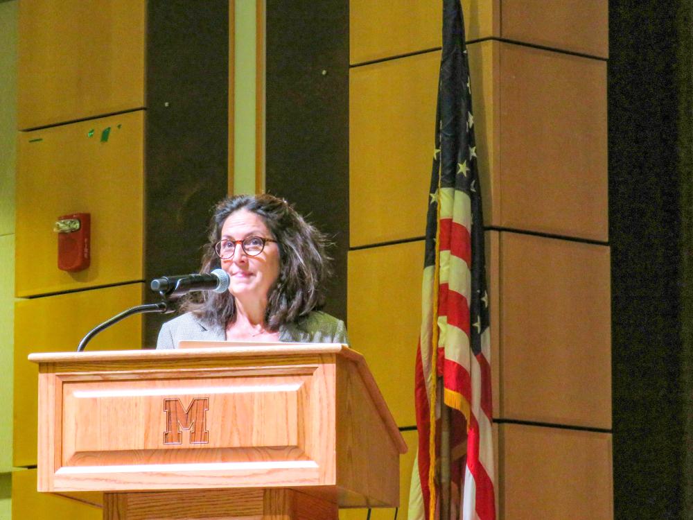 Larissa Hallgren speaks about the town's history. Larissa Hallgren speaks about the town's history.