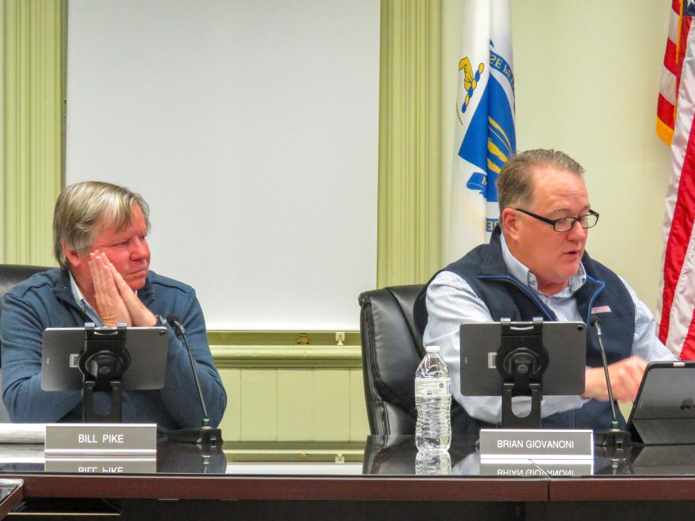 Select Board members Bill White and Brian Giovanoni at the Monday, Oct. 27 meeting at Town Hall. Photos by Grace Roche Select Board members Bill White and Brian Giovanoni at the Monday, Oct. 27 meeting at Town Hall.