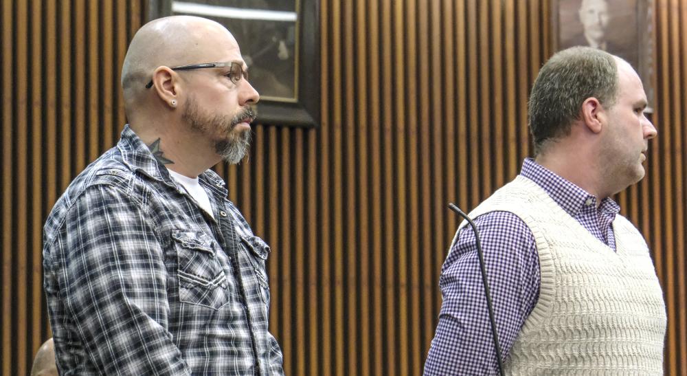 Zachary Granville-Wilmot, left, and James Granville-Wilmot seen in Wareham District Court during a pre-trial hearing, Friday, Oct. 31. Photo by Sam Tucker NONE