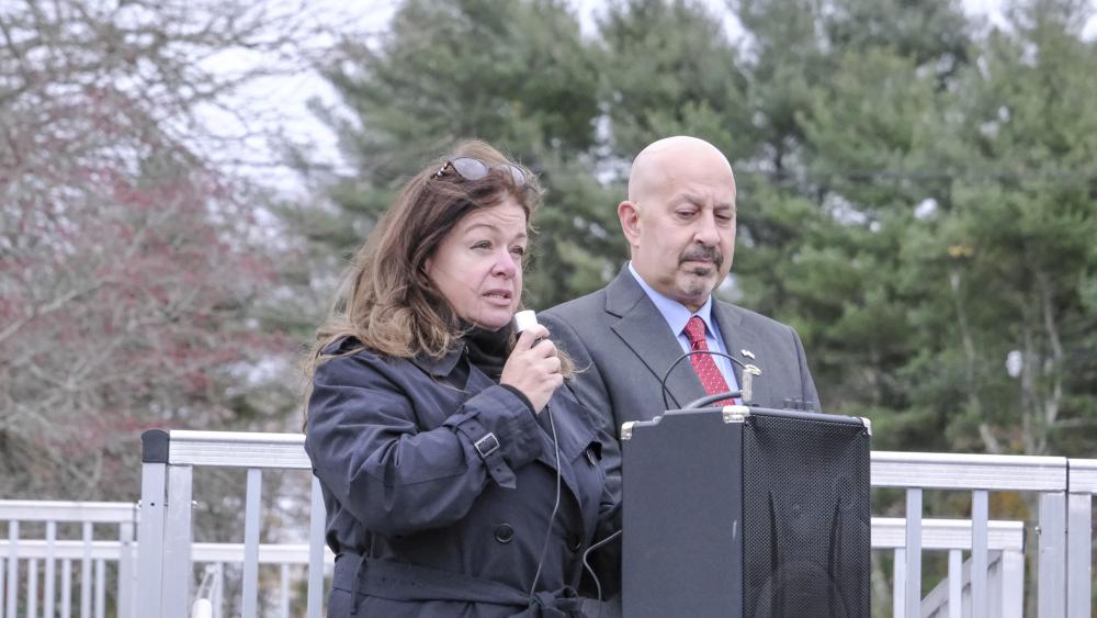 Maureen Candito and Christopher Plonka speak on the sacrifices of veterans. Photo by Sam Tucker