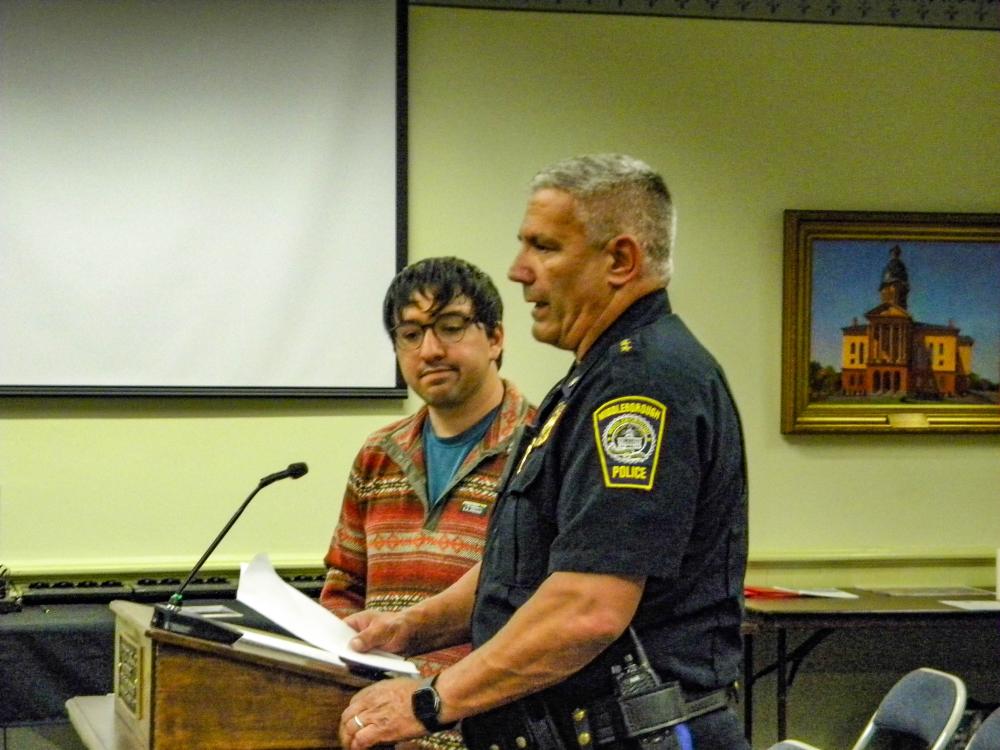 Police Chief Robert Ferreira recommended that the town not do business with Matthew Glaser, left, of BOLD Media until he came up with a suitable traffic plan and pay all bills ahead of time. Photo by Christian Uva
