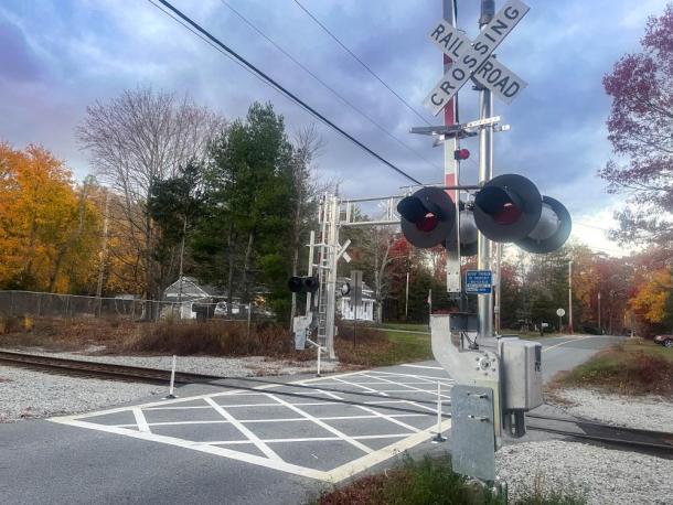 The North Precinct Street crossing, one of the three railroad crossings in Lakeville, where future upgrades could bring about a Quiet Zone designation. 
