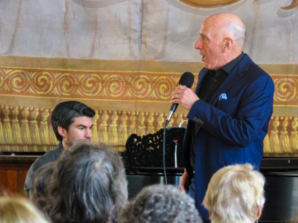 Chris Morris, left, and John Murelle performed songs composed by the Gershwin brothers in the Middleboro Town Hall ballroom on Sunday, Feb. 15. Photos by Grace Roche
