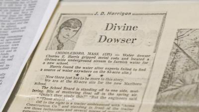 A 1973 news article that reported water being found by the use of divining rods at the Old Colony building site.