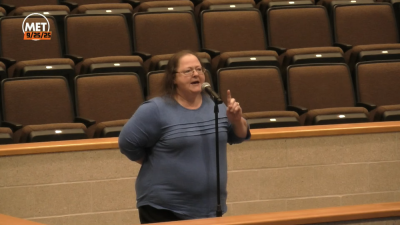 Kimberly Jones addresses the school committee during its meeting. 