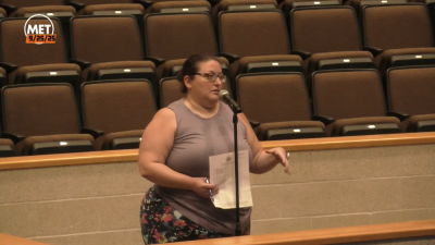 Sarah Zigouras speaks during the school committee meeting. 