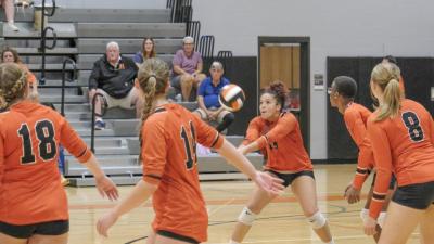 The Sachems put up a defense to a Lakers spike. Both teams have many young players on their rosters this season.