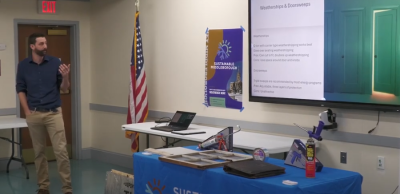 Matt Perry, a local insulation contractor, speaks at a past Sustainable Middleboro event. 