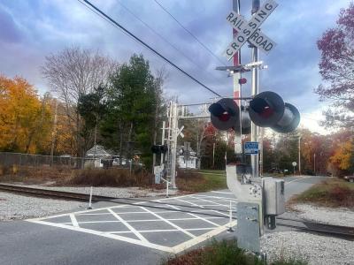 The North Precinct Street crossing, one of the three railroad crossings in Lakeville, where future upgrades could bring about a Quiet Zone designation. 