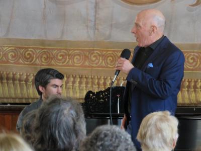 Chris Morris, left, and John Murelle performed songs composed by the Gershwin brothers in the Middleboro Town Hall ballroom on Sunday, Feb. 15. Photos by Grace Roche