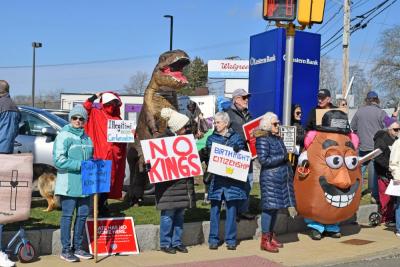 Protesters gathered at the intersection of routes 28 and 105. 