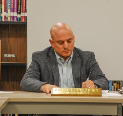 Old Colony's Superintendent Aaron Polansky at the Wednesday, April 22 meeting. Photos by Mari Huglin