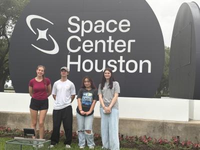From left: Leah Hollenbeck, Ryan Eby, Elena Tan and Scarlet Savaria outside the Space Center Houston in Texas. 