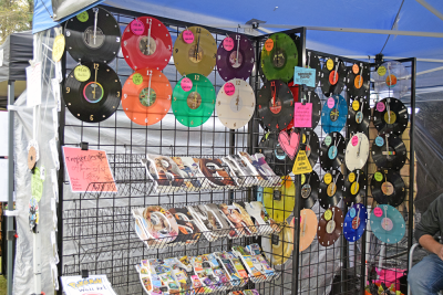 Vinyl records repurposed as clocks. 