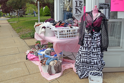 Local stores had bargain tables outside for people to browse.