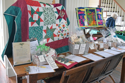 The quilts in the Lakeville silent auction. 