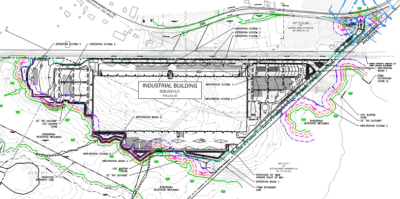 A diagram showing the scale of the proposed warehouse. Photo source: Middleboro Conservation Commission