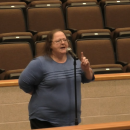 Kimberly Jones addresses the school committee during its meeting. 