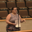 Sarah Zigouras speaks during the school committee meeting. 