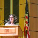 Larissa Hallgren speaks about the town's history. 