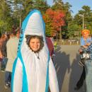 Teddy Quinn, 10, poses in his inflatable shark costume. 