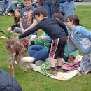 Shane and Josephine Runey, ages 6 and 7, say hi to Mojo. 