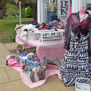 Local stores had bargain tables outside for people to browse.