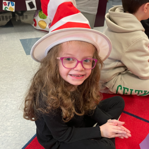 Tessa O’Connell wears an appropriate hat during a Read Across America celebration at Memorial Early Childhood Center. Photos by Sandy Quadros Bowles