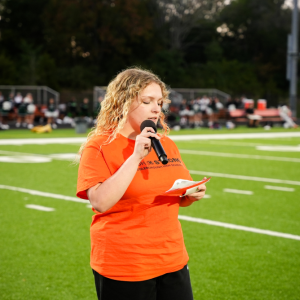 Senior Natalie Corey addresses the Class of 2038. 