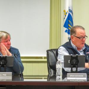 Select Board members Bill White and Brian Giovanoni at the Monday, Oct. 27 meeting at Town Hall. Photos by Grace Roche Select Board members Bill White and Brian Giovanoni at the Monday, Oct. 27 meeting at Town Hall.