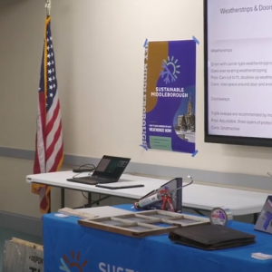 Matt Perry, a local insulation contractor, speaks at a past Sustainable Middleboro event. 