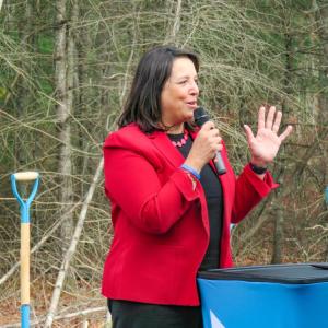 Lt. Governor Kimberly Driscoll speaks at the groundbreaking ceremony held on West Grove Street on Wednesday, Nov. 5. 