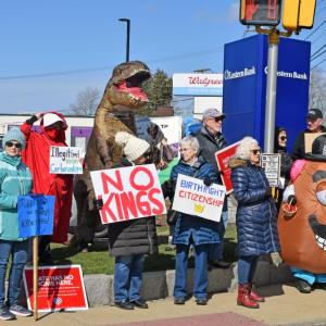 Protesters gathered at the intersection of routes 28 and 105. 