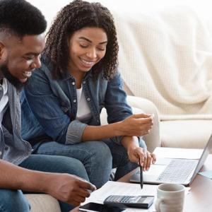 A couple reviewing their finances. 