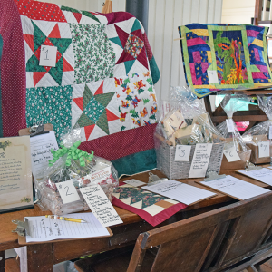 The quilts in the Lakeville silent auction. 