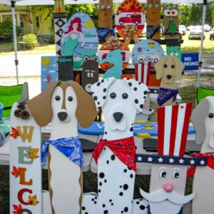 John and Sarah Testa's woodworking, with many dogs.