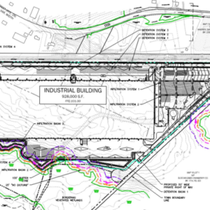 A diagram showing the scale of the proposed warehouse. Photo source: Middleboro Conservation Commission